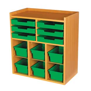 Oak 6 Slot Mail And Supplies Center With 6 Trays 6 Cubbies And 6 Bins Single Color Color Green by Really Good Stuff LLC