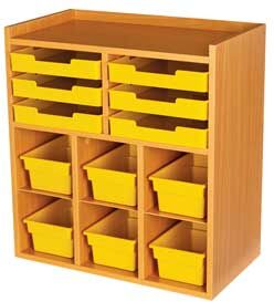 Oak 6 Slot Mail And Supplies Center With 6 Trays 6 Cubbies And 6 Bins Single Color Color Yellow by Really Good Stuff LLC