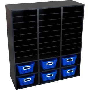 Black 27 Slot Mail And Supplies Center With 6 Cubbies And Baskets Single Color Color Blue by Really Good Stuff LLC