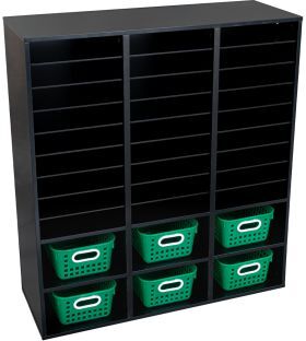 Black 27 Slot Mail And Supplies Center With 6 Cubbies And Baskets Single Color Color Green by Really Good Stuff LLC