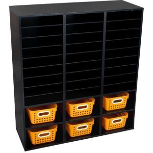 Black 27 Slot Mail And Supplies Center With 6 Cubbies And Baskets Single Color Color Orange by Really Good Stuff LLC
