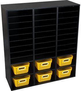 Black 27 Slot Mail And Supplies Center With 6 Cubbies And Baskets Single Color Color Yellow by Really Good Stuff LLC