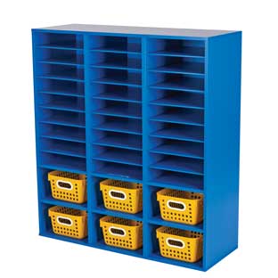 Blue 27 Slot Mail And Supplies Center With 6 Cubbies And Baskets Single Color Color Yellow by Really Good Stuff LLC
