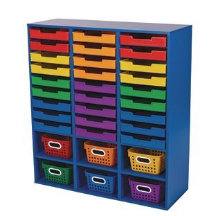 Really Good Stuff LLC Blue 27 Slot Mail And Supplies Center With 27 Trays 6 Cubbies And Baskets Grouping  1 mail center 27 trays 6 baskets by Really G