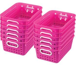 Book Baskets  Medium Rectangle  12 baskets Color Pink Neon by Really Good Stuff LLC