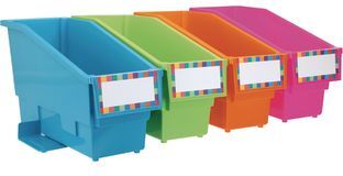 Durable Book And Binder Holder With Stabilizer Wing and Label Holder  Neon  4 bins 8 labels by Really Good Stuff LLC