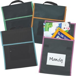 Store More Medium Book Pouches  Black With Neon Trim  Set Of 4 by Really Good Stuff LLC