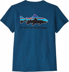 Patagonia Women's Home Water Trout Pocket Responsibili-Tee Small Wavy Blue