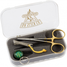 Dr. Slick Satin Offset Nipper, Green "O" Pin-On-Reel, & 5" Gold Standard Clamp in Small Fly Box