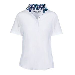 Ovation Ellie Quarter Snap Short Sleeve Show Shirt - Kids - White/Blue Whims Horses - 12
