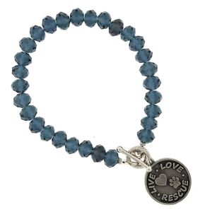 1928 Jewelry Glass Beads Live Love Rescue Toggle Pendant Bracelet - Blue - 7"L