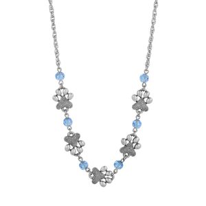 1928 Jewelry Light Blue Sapphire Bead Paw Necklace - Pewter - 16" Adjustable