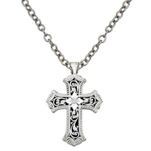 Montana Silversmiths Antiqued Scalloped Cross Necklace - Silver