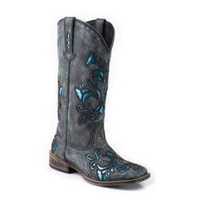 Roper Belle Square Toe Western Boot- Ladies - Black/Blue Metallic - 8