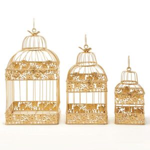Event Decor Direct Metal Square Hexagon Gold Wedding Birdcage - Sets of 3 - Gold