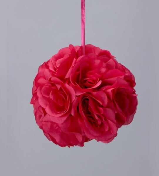 Decostar  Rose Silk Flower Pomander Kissing Ball 6"  - 12 Pieces - Fuchsia