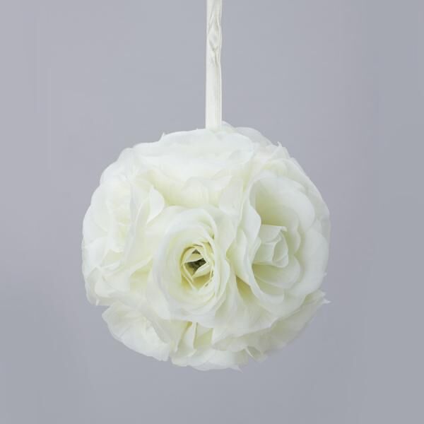 Decostar  Rose Silk Flower Pomander Kissing Ball 6"  - 12 Pieces - Ivory