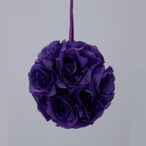 Decostar  Rose Silk Flower Pomander Kissing Ball 6"  - 12 Pieces - Purple