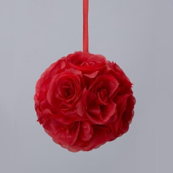 Decostar  Rose Silk Flower Pomander Kissing Ball 6"  - 12 Pieces - Red