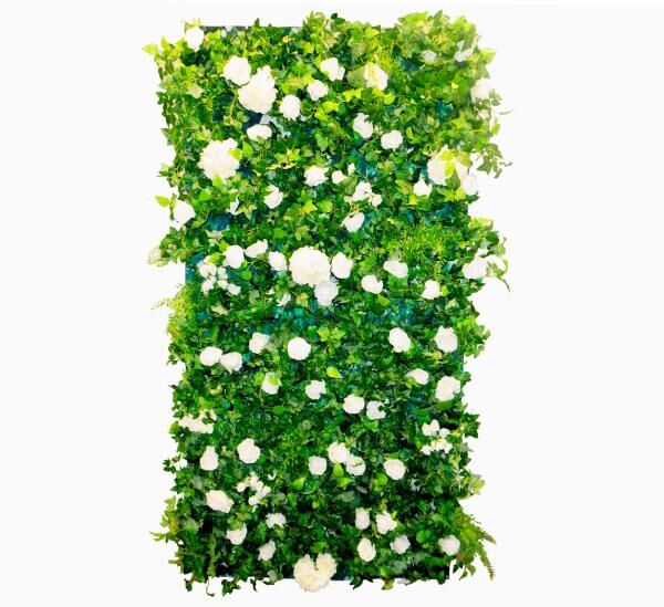 DecoStar Economy Fabric Backed Greenery Panel - Mixed Greenery & White Flowers - Easy Hanging!