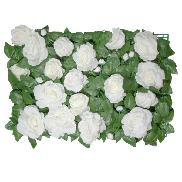 Event Decor Direct Artificial Rose and Green Leaf Flower Mat - White