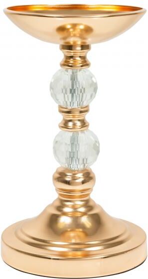 Event Decor Direct Metal Pillar Centerpiece with Crystal Globes 10" - Gold