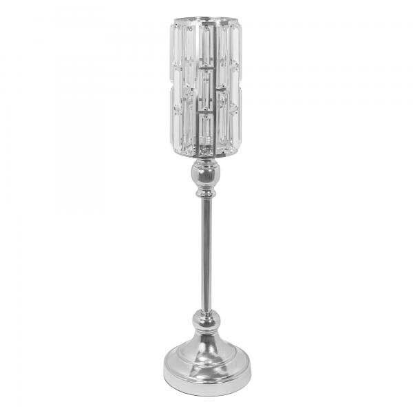 Event Decor Direct Metal Cylinder Candle Holder With Crystal 22" - Silver