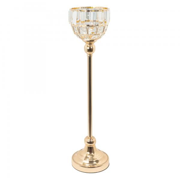 Event Decor Direct Metal Bowl Candle Holder With Crystal 22" - Gold