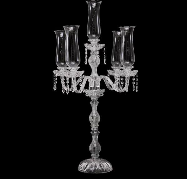 Event Decor Direct DecoStar  5 Arm Crystal Candelabra 37" W/ Clear Glass Votive Holders