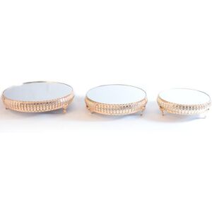 Decostar  Metal Round Cake Stand With Mirror Top 3pc/set - Gold