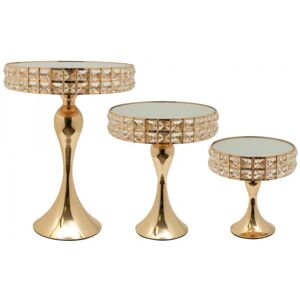 Event Decor Direct Metal Round Crystal Embellished Cake Stand With Mirror Top 3pc/set - Gold