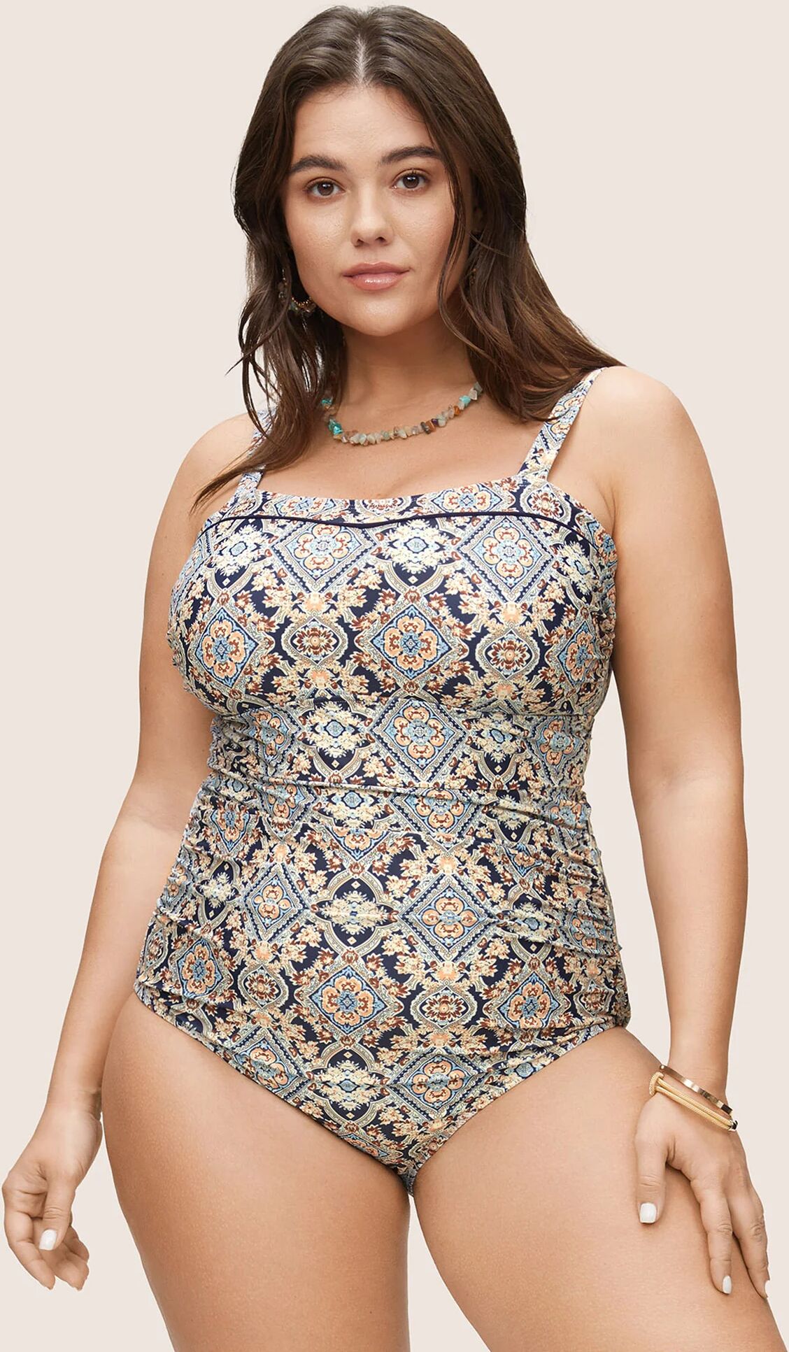 Bloomchic Bandana Print Ruched Cami One Piece Swimsuit