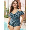 Bloomchic Bandana Cold Shoulder Ruffle Trim One Piece Swimsuit