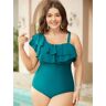 Bloomchic Ruffle Tiered Asymmetrical Neck One Piece Swimsuit