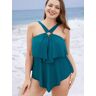 Bloomchic Halter Neck Buckle Ruffle Tiered One Piece Swimsuit