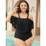 Bloomchic Cold Shoulder Fringe Trim One Piece Swimsuit