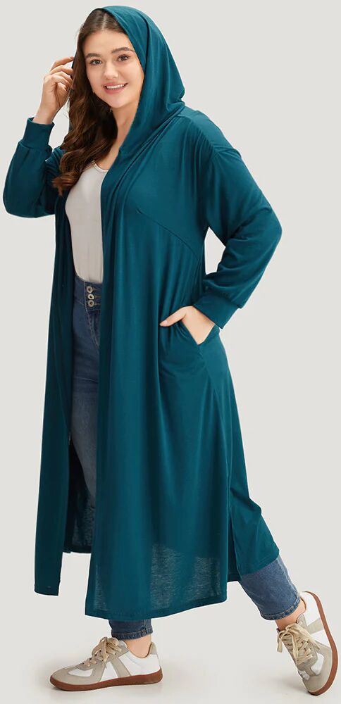 Bloomchic Tunic Plain Hooded Pocket Split Hem Kimono