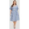 Bloomchic Colour Plaid Belted Surplice Neck Ruffles Dress