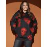 Bloomchic Halloween Skull Print Pocket Drawstring Hooded Sweatshirt