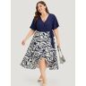 Bloomchic Water Ripple Patchwork Wrap Pocket Knotted Dress
