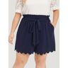 Bloomchic Plain Pocket Paperbag Waist Belted Scalloped Trim Shorts