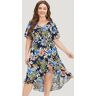 Bloomchic Floral High Low Hem Pocket Ruffles Wrap Dress