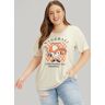 Bloomchic Cartoon & Letter Print Crew Neck Graphic T-shirt