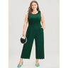 Bloomchic Solid Sleeveless Pocket Scalloped Trim Jumpsuit