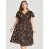 Bloomchic Colour Leopard Print Wrap Elastic Waist Ruffle Hem Dress