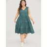 Bloomchic Striped Print Button Detail Ruffle Tiered V Neck Tank Dress