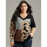 Bloomchic Leopard Colorblock Contrast Pullover