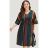 Bloomchic Colour Striped Contrast Belted Dress