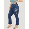 Bloomchic Butterfly Embroidered Moderately Stretchy High Rise Dark Wash Bootcut Jeans