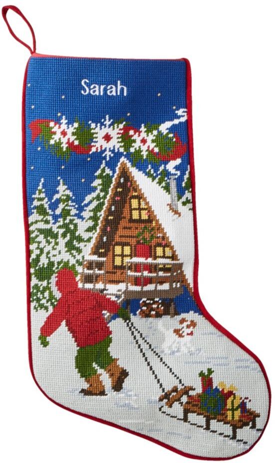 Christmas Needlepoint Stocking, Cotton Winter Cabin, Cotton Yarns L.L.Bean